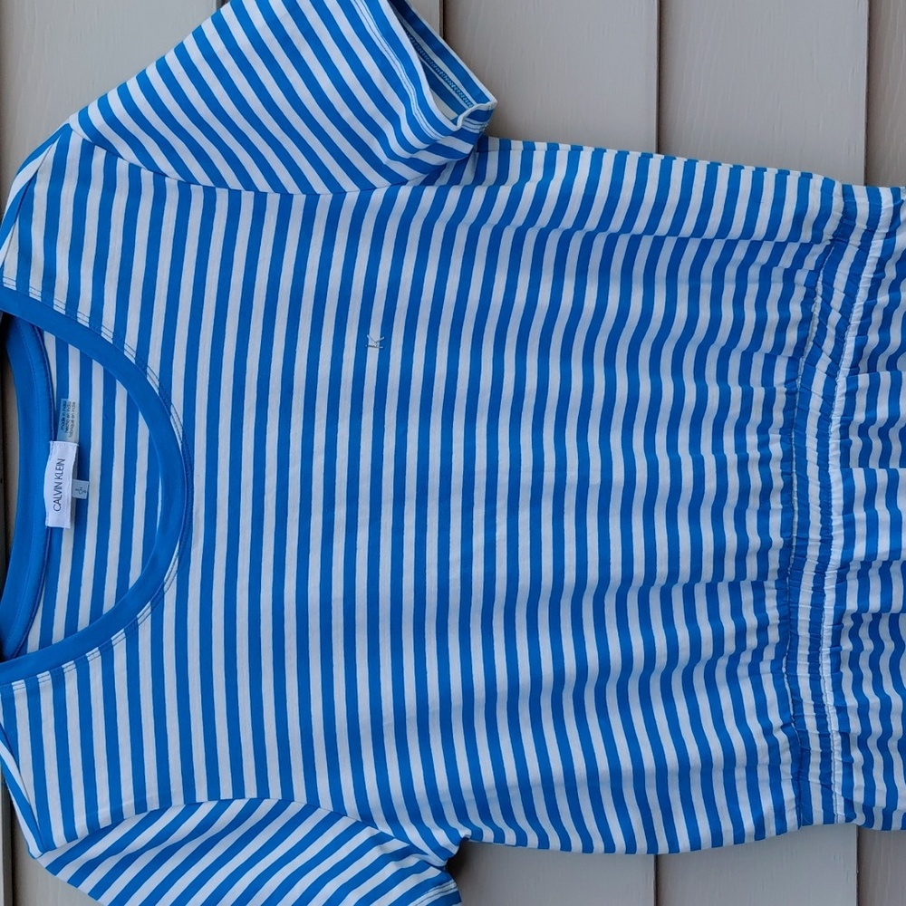 CALVIN KLEIN Women's Blue & White Stripe Dress Size Small